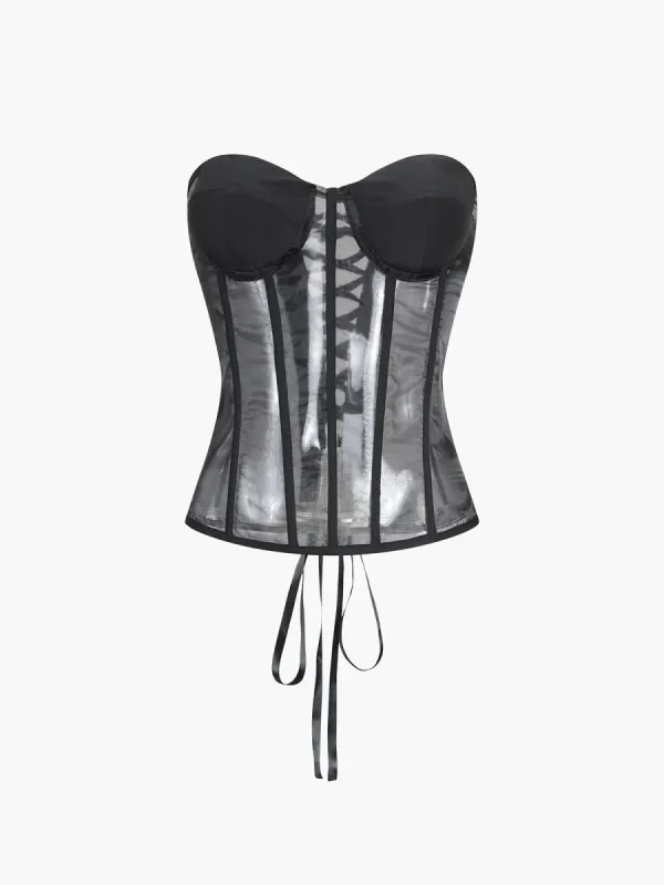 Eyelet Tie Sheer Mesh Corset sold by COMMENSE
