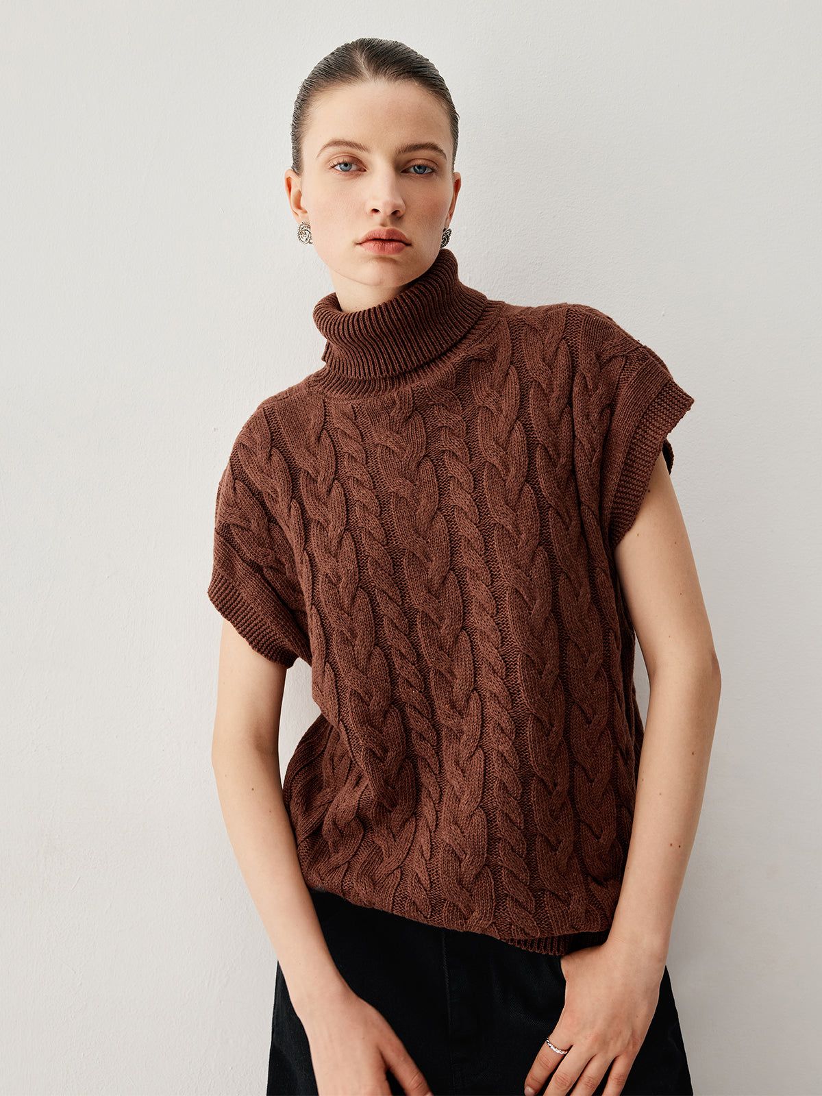 Turtleneck Crocheted Cable Sweater sold by COMMENSE product image thumbnail 3