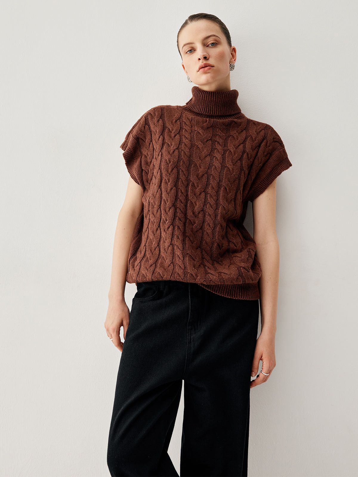 Turtleneck Crocheted Cable Sweater sold by COMMENSE product image thumbnail 4