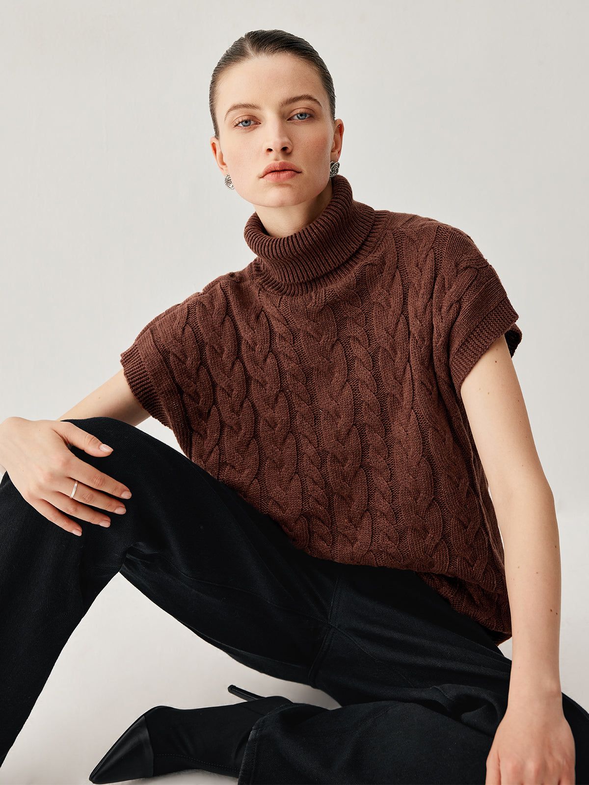 Turtleneck Crocheted Cable Sweater sold by COMMENSE