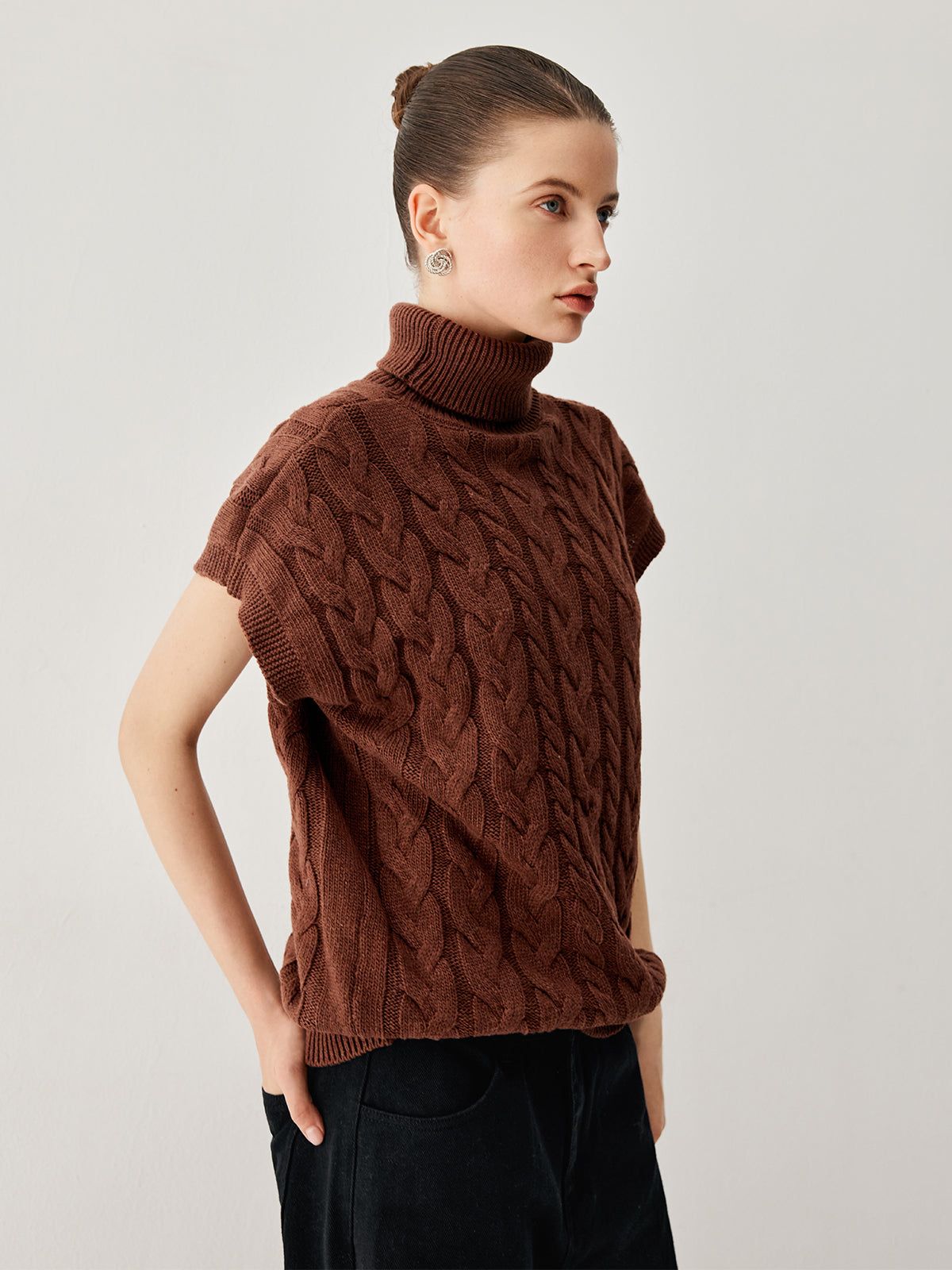 Turtleneck Crocheted Cable Sweater sold by COMMENSE product image thumbnail 5