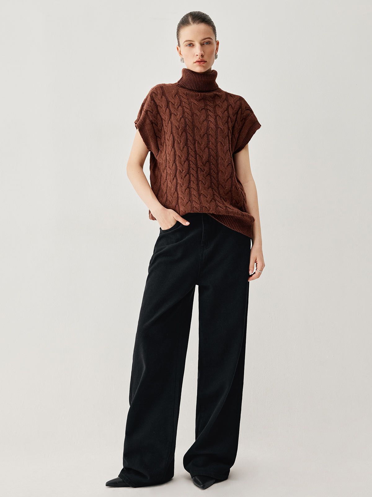 Turtleneck Crocheted Cable Sweater sold by COMMENSE product image thumbnail 2