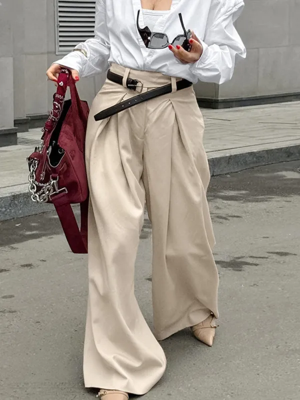 Pleated Draped Baggy Pants Without Belt sold by COMMENSE