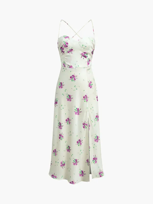 Mayday Roses Back Tied Satin Midi Dress sold by COMMENSE