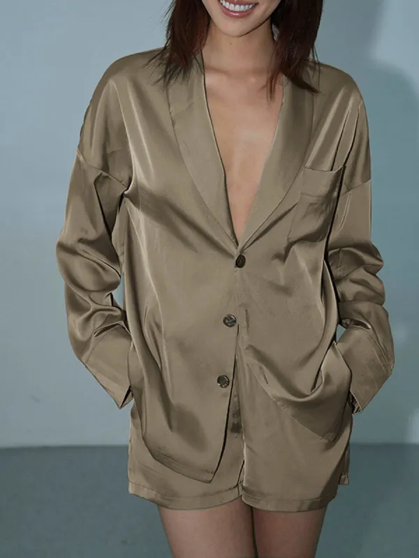 Daybreak Satin Button Down Shirt sold by COMMENSE