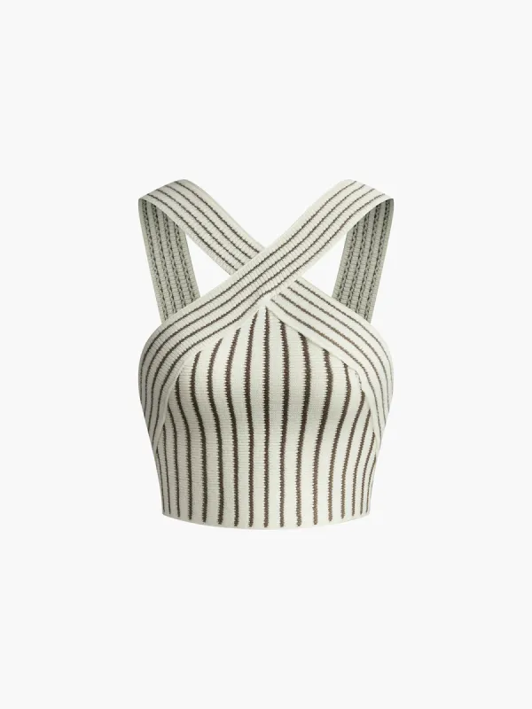 Criss Cross Stripe Sweater Vest sold by COMMENSE