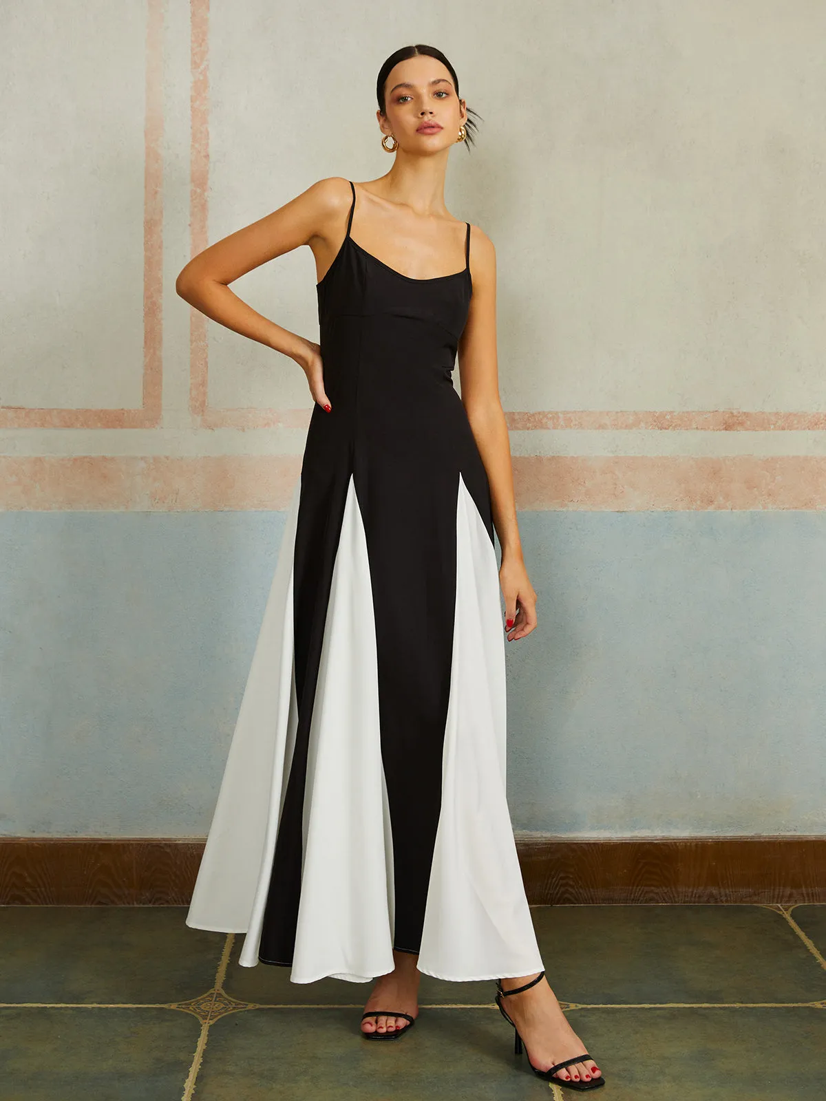 【新品タグ付】Combined Strap Dress Color Block Spaghetti Strap Long Dress | Parallel