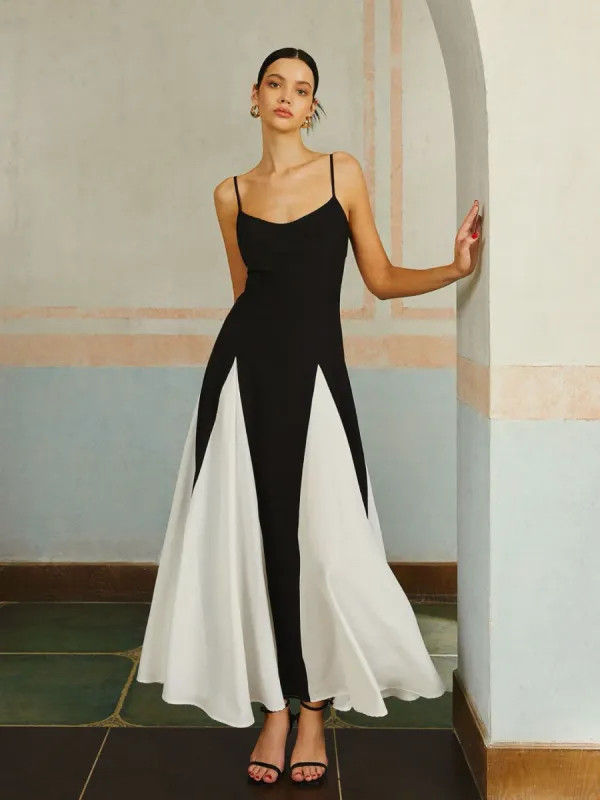 Color Block Spaghetti Strap Long Dress made by COMMENSE