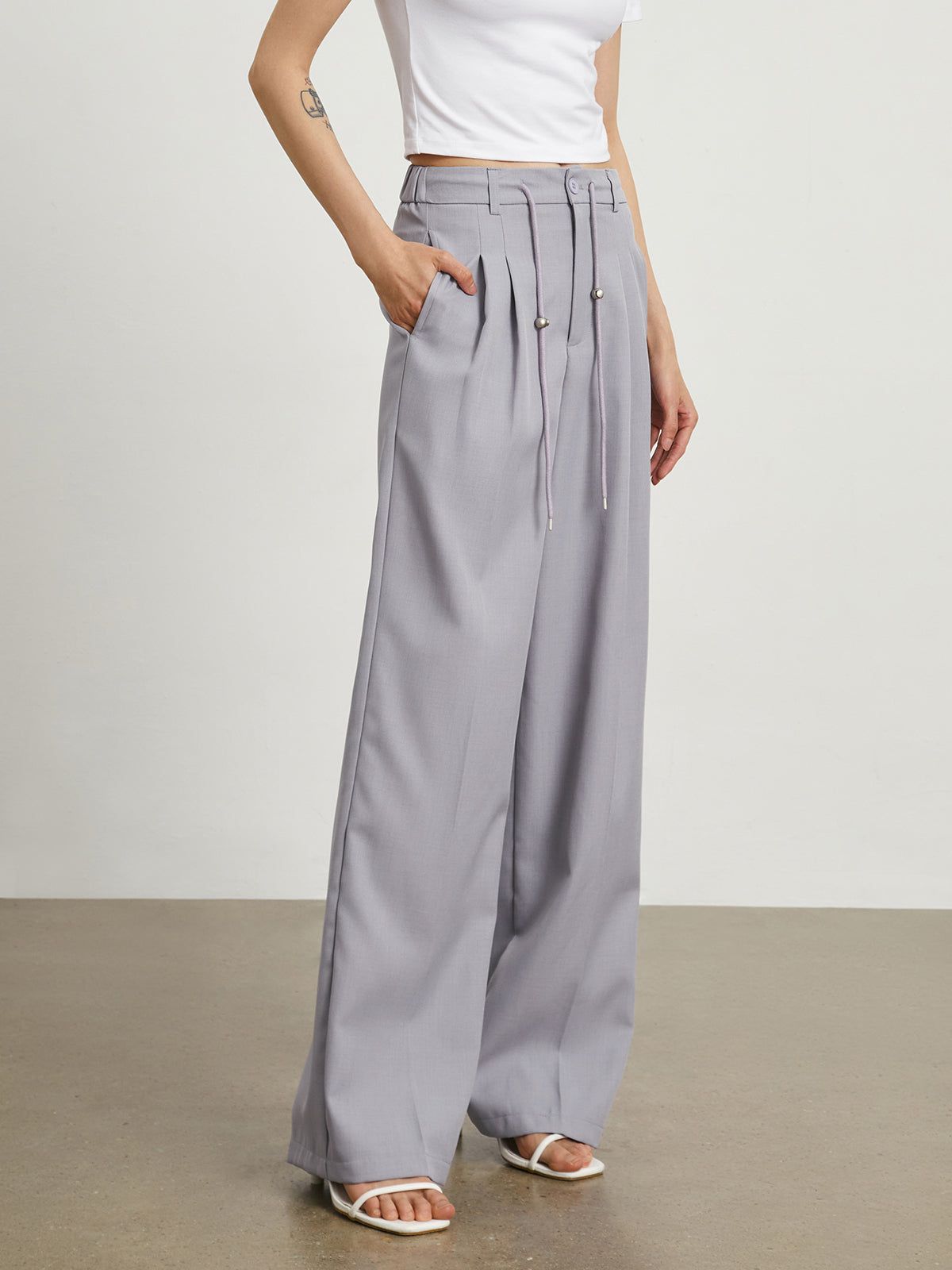Drawstring Smart Wide Leg Pants sold by COMMENSE product image thumbnail 3
