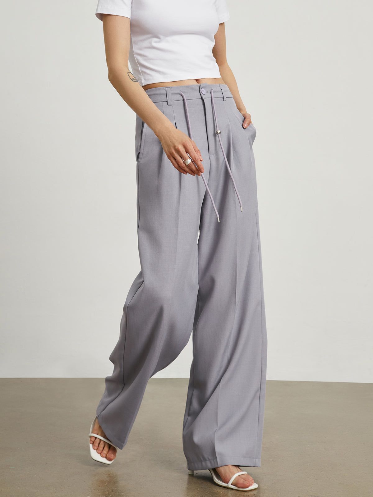 Drawstring Smart Wide Leg Pants sold by COMMENSE
