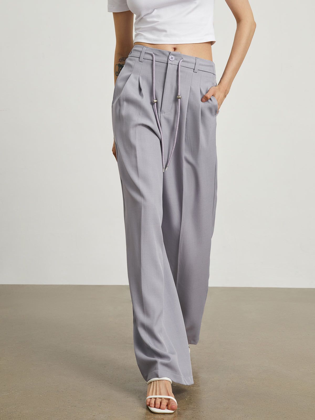 Drawstring Smart Wide Leg Pants sold by COMMENSE product image thumbnail 2