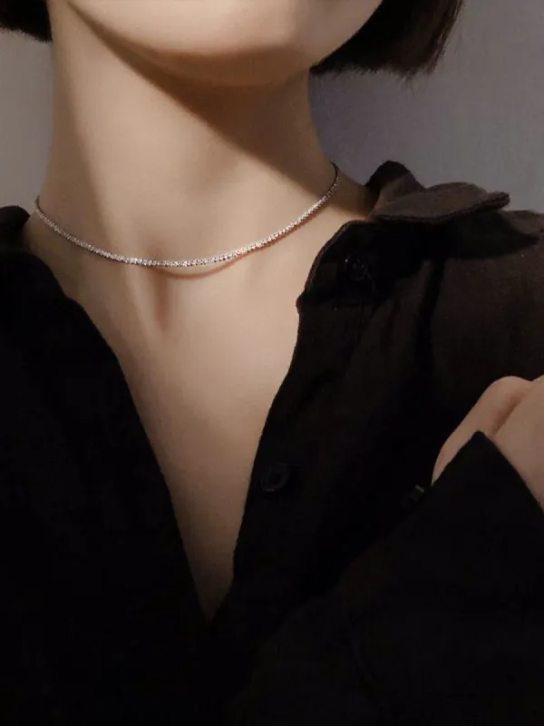 Rhinestone Decor Silver Plated Necklace sold by COMMENSE