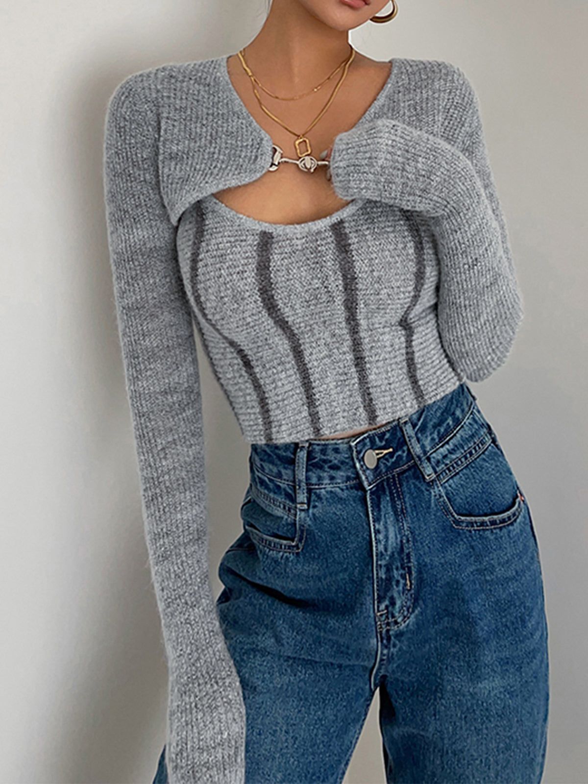 Leisurely Shrug Knit Two-Piece Matching Set sold by COMMENSE product image thumbnail 2