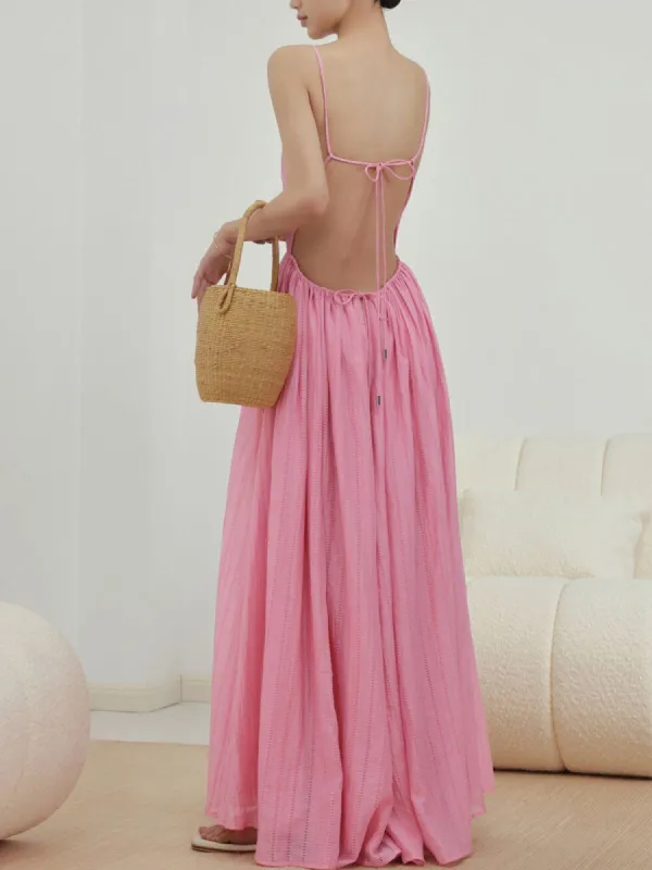 Cherry Blossom Tied Open Back Long Dress sold by COMMENSE