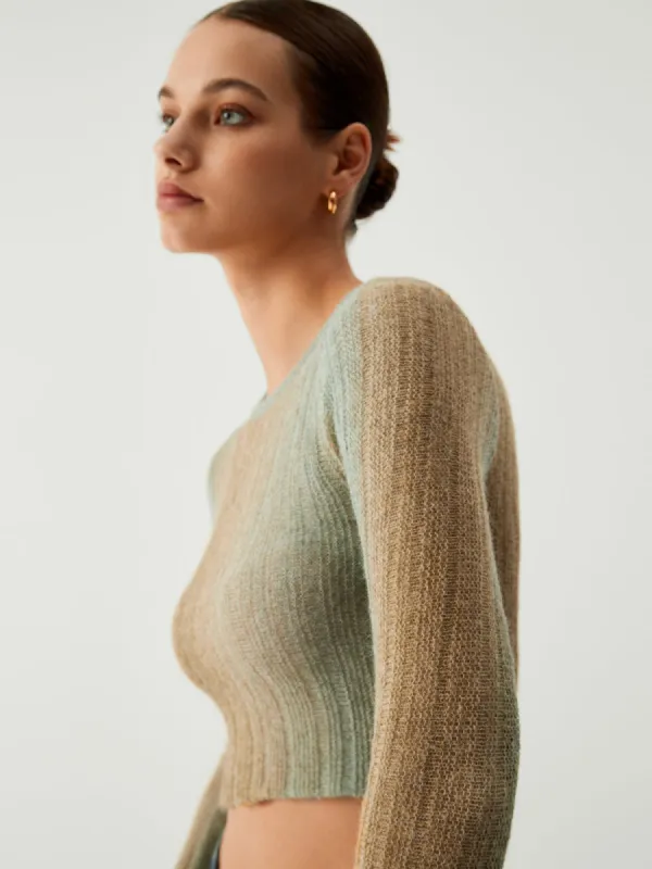 Ombre Greenfield Long Sleeve Crop Knit Top sold by COMMENSE