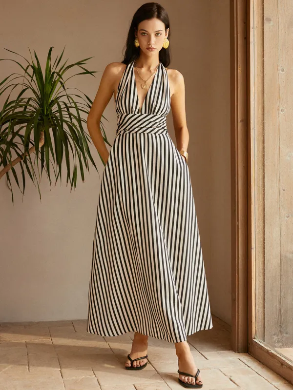 Stripe Backless Pockets Dress sold by COMMENSE