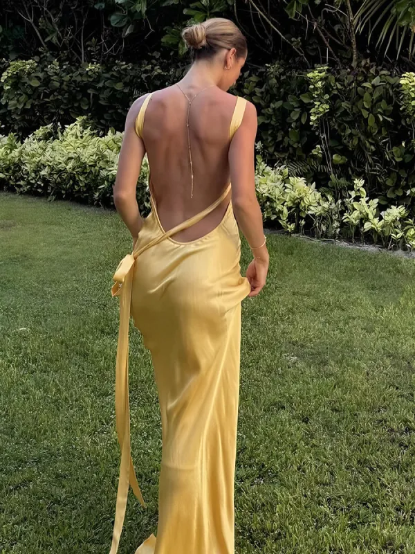 Moonlight Satin Dress Asymmetrical One Shoulder Long Dress sold by COMMENSE