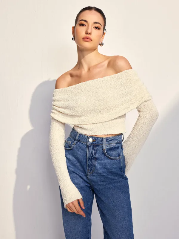 Off Shoulder Plain Knit Top sold by COMMENSE