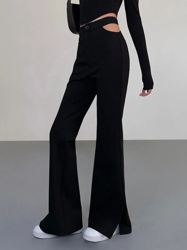 Mid Waist Cutout Flare Pants sold by COMMENSE