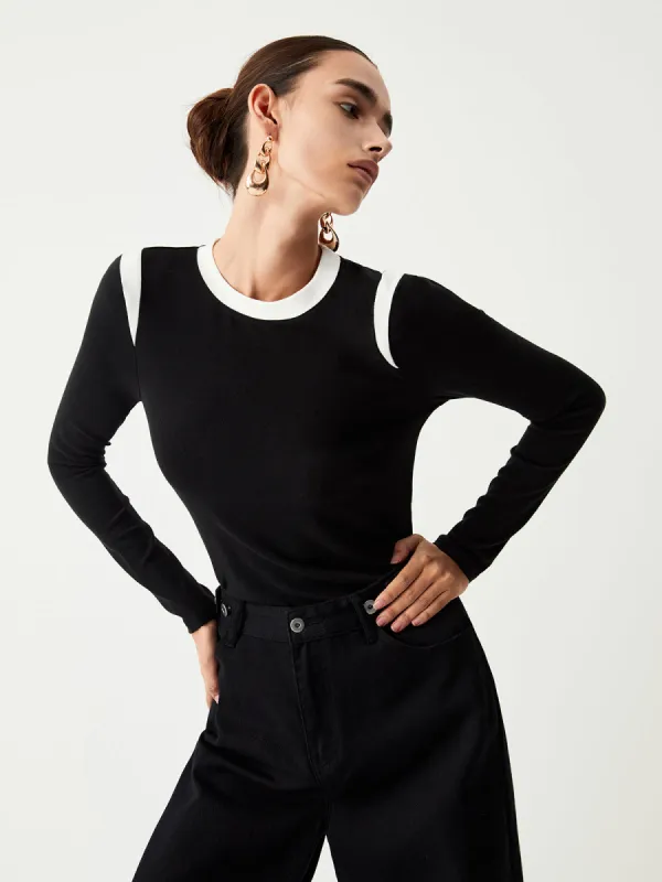 Contrast Trim Long Sleeve Shirt sold by COMMENSE