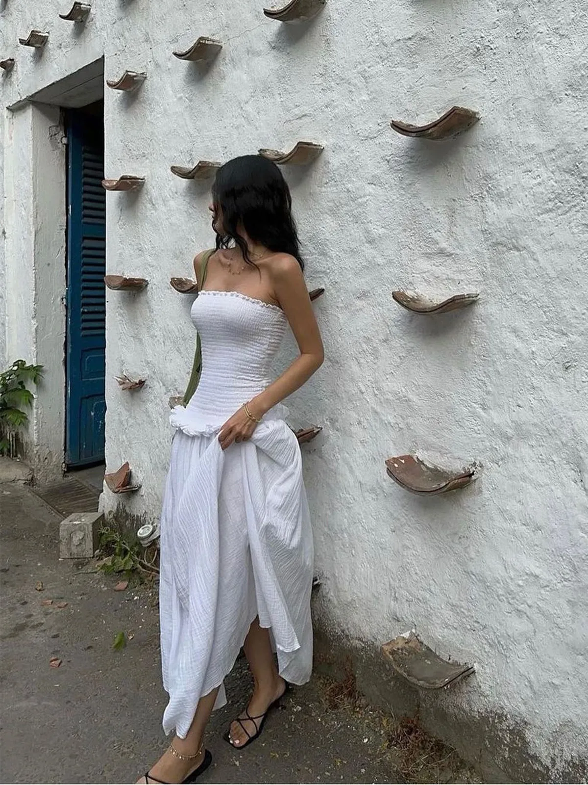 Cotton Blends Shirred Tube Long Dress sold by COMMENSE product image thumbnail 4