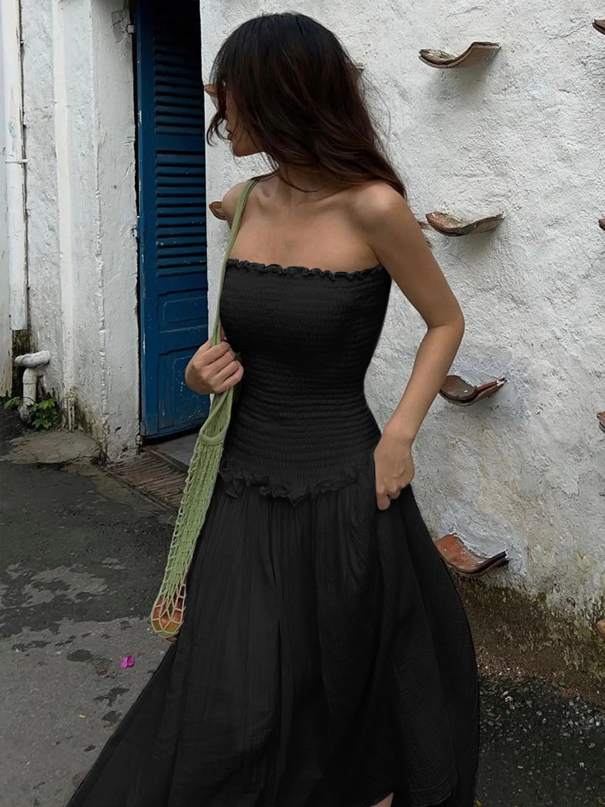 Cotton Blends Shirred Tube Long Dress sold by COMMENSE product image thumbnail 5