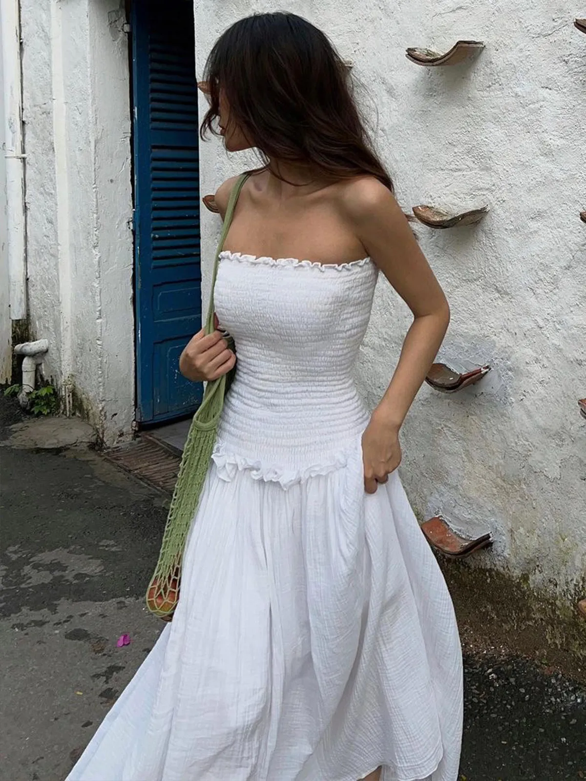 Cotton Blends Shirred Tube Long Dress sold by COMMENSE product image thumbnail 3