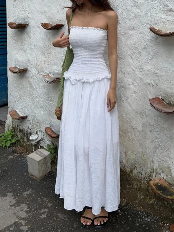 Cotton Blends Shirred Tube Long Dress sold by COMMENSE
