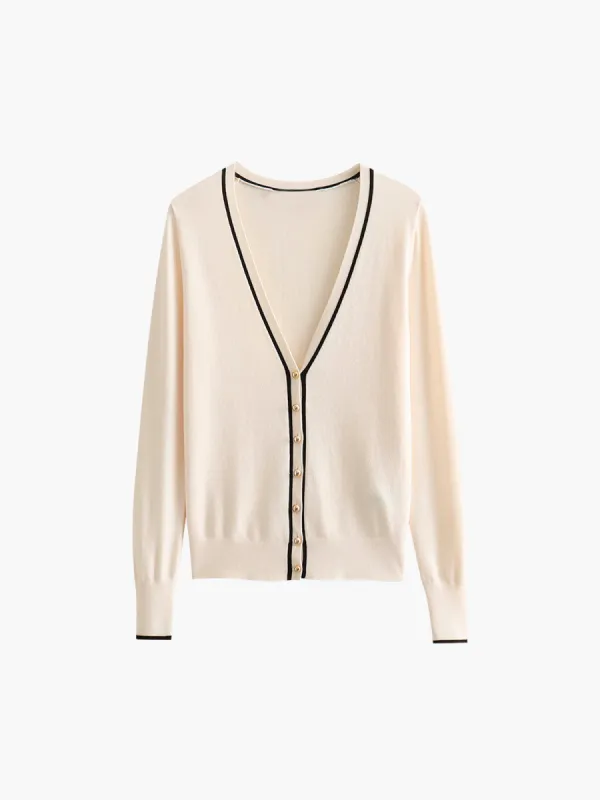 Embroidered Trim Golden Breasted Cardigan sold by COMMENSE