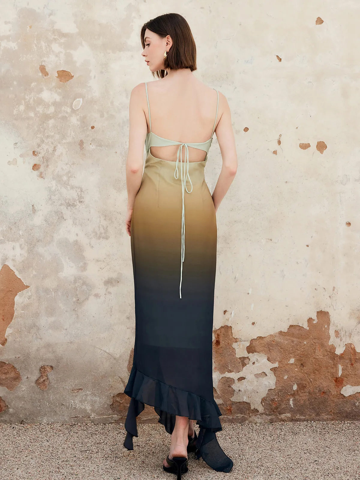 Ombre Ruffle Split Cami Long Dress sold by COMMENSE product image thumbnail 5