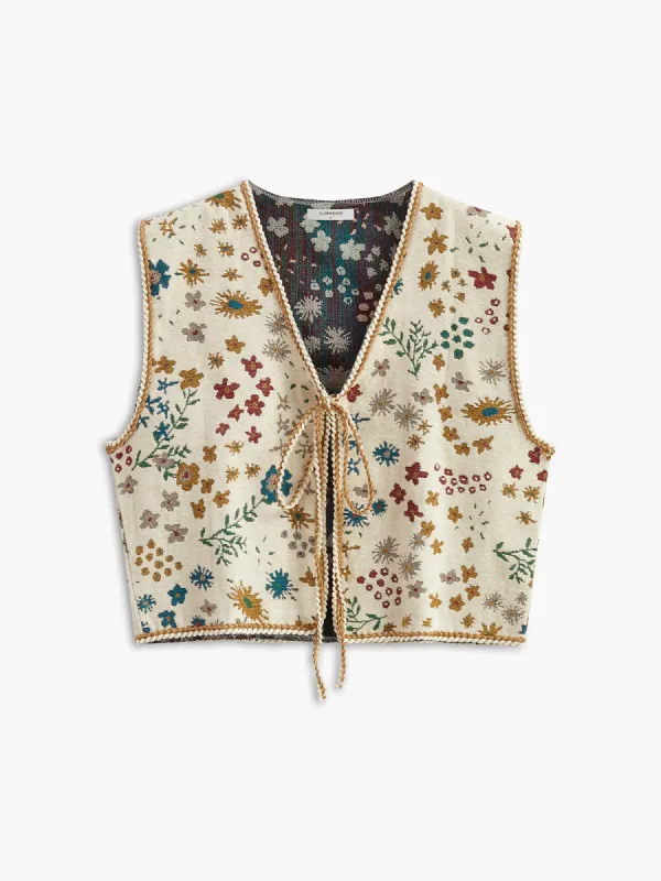 Printed V-Neck Strappy Top sold by COMMENSE