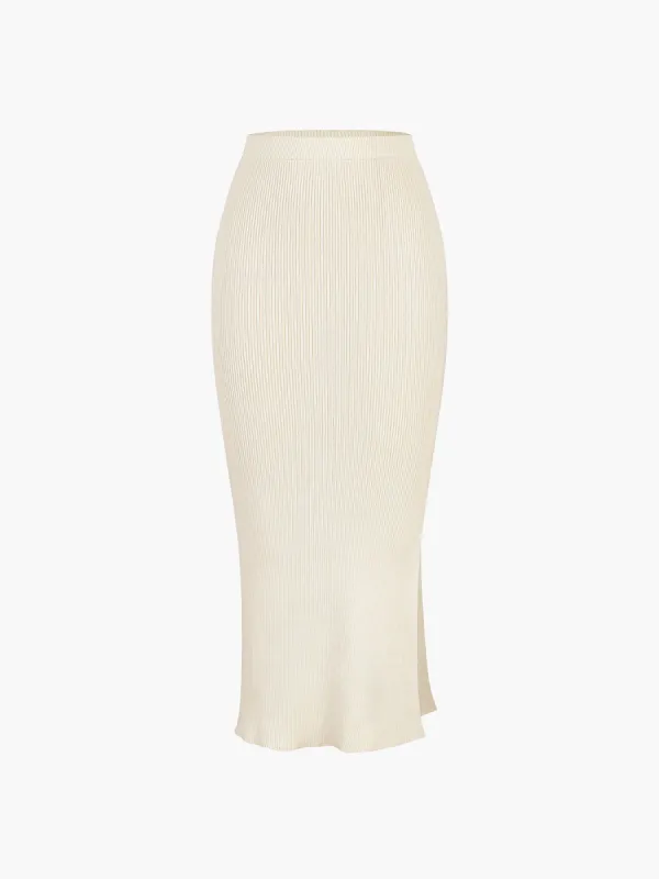 Creamy Latte Rib Maxi Skirt sold by COMMENSE