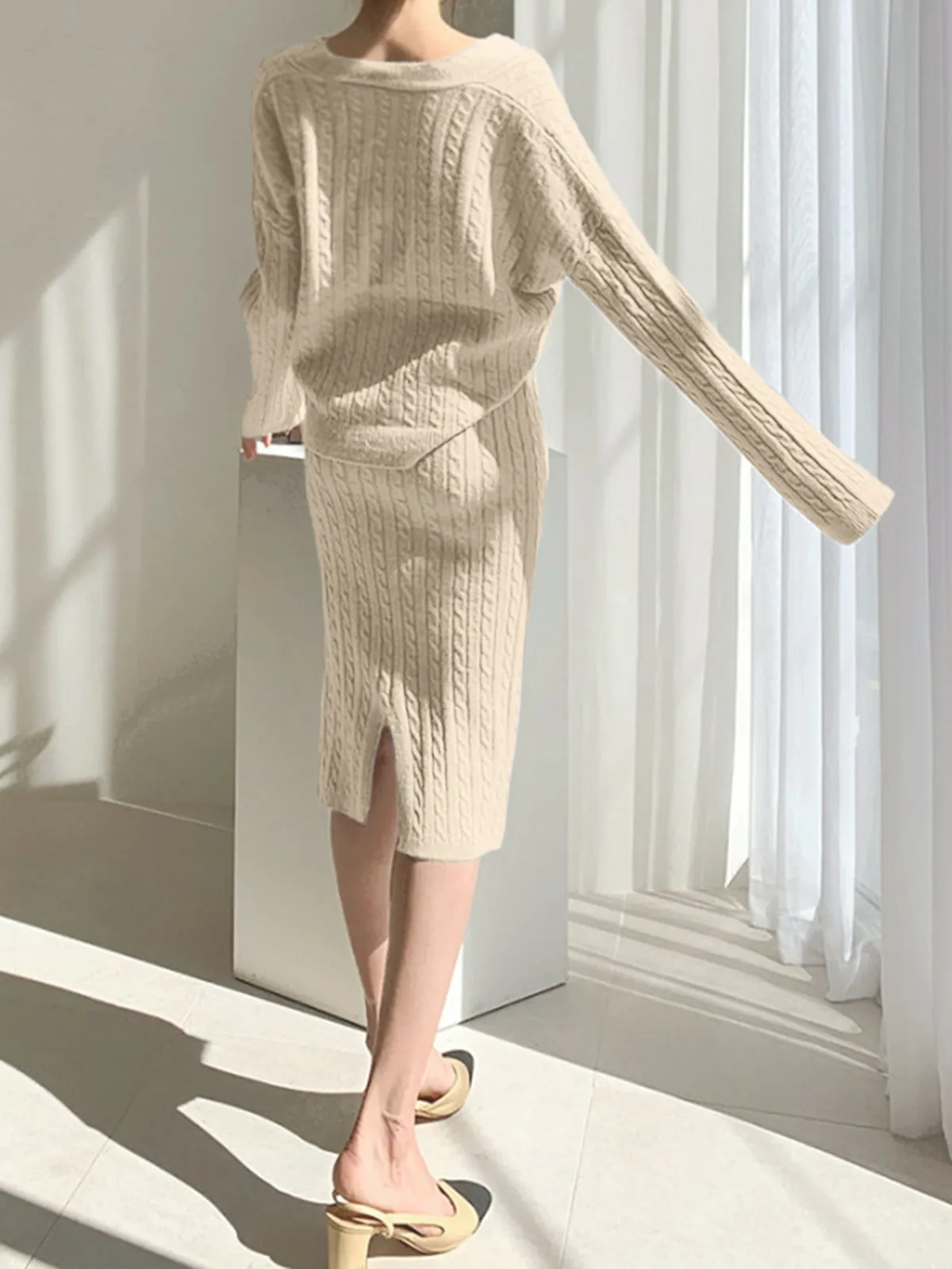Cable Knit Two Piece Sweater Skirt Set sold by COMMENSE product image thumbnail 4