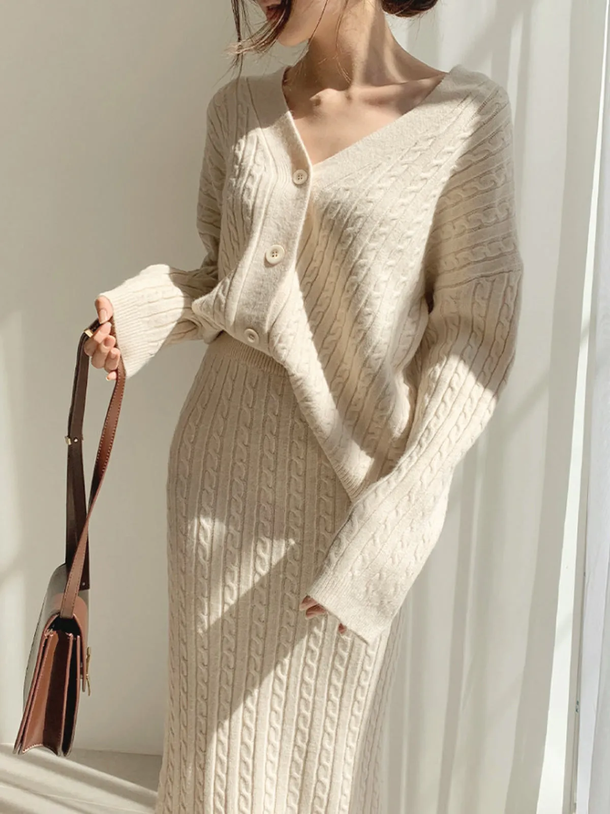 Cable Knit Two Piece Sweater Skirt Set sold by COMMENSE product image thumbnail 2