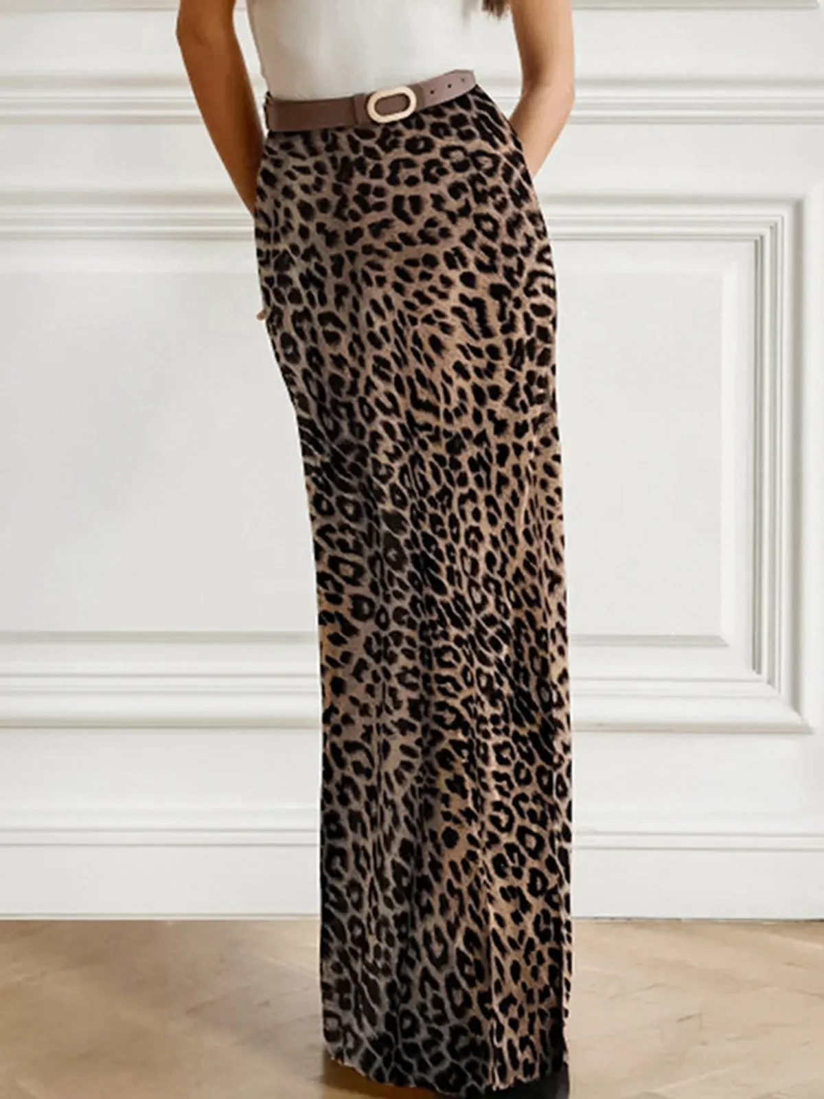Leopard Print Maxi Skirt sold by COMMENSE product image thumbnail 4