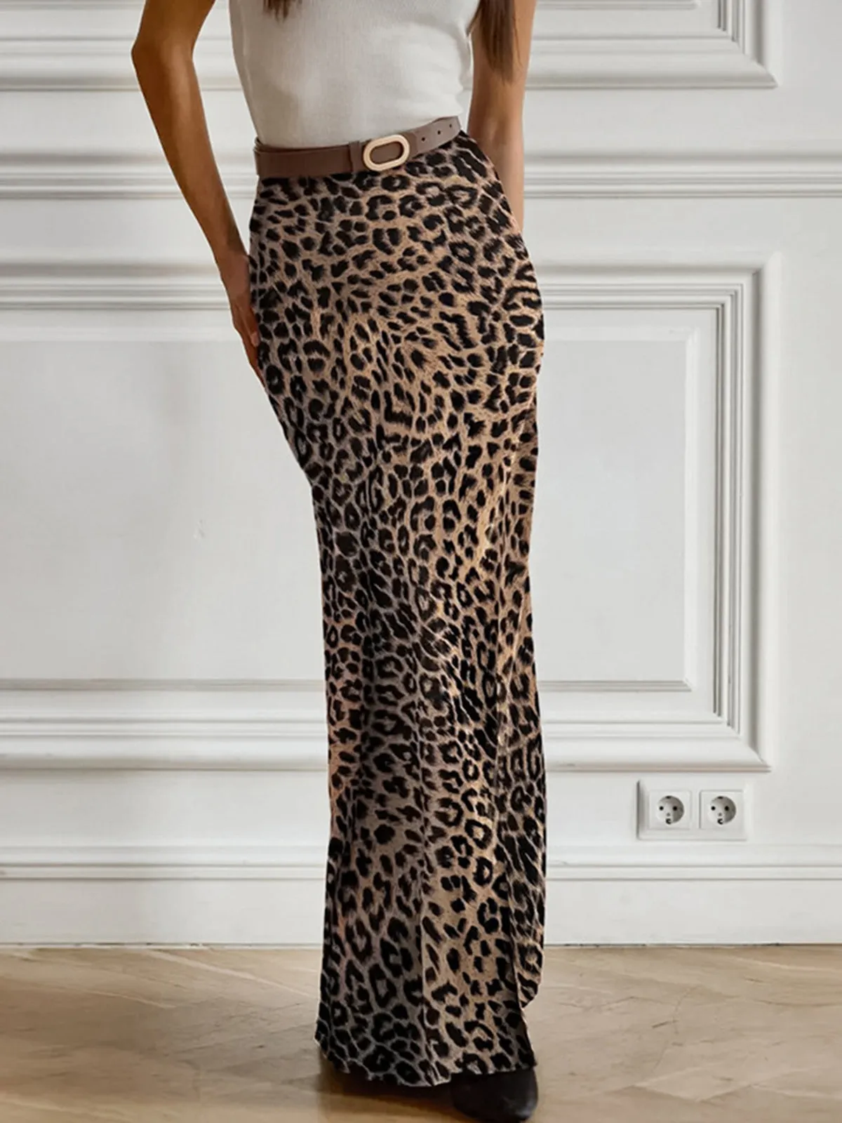 Leopard Print Maxi Skirt sold by COMMENSE