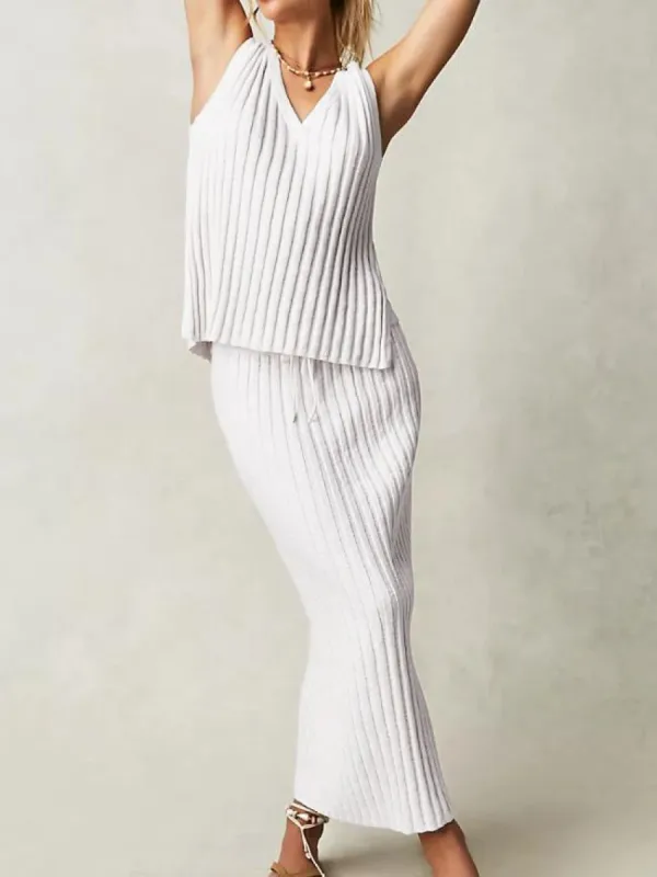 Warm Escapades Rib Two Piece Skirt Set sold by COMMENSE