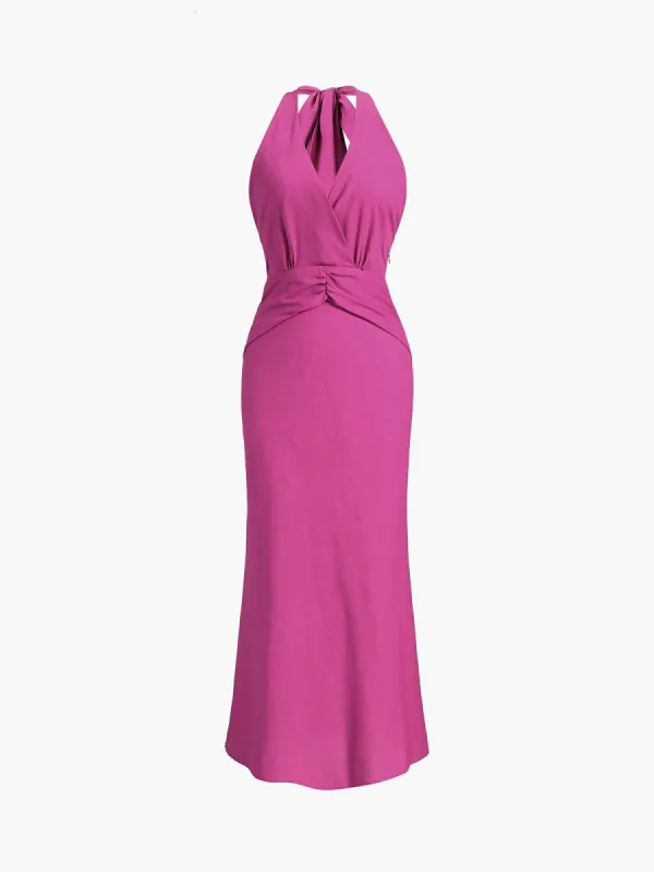 Peony Affairs Halter Open Back Zippered Long Dress sold by COMMENSE