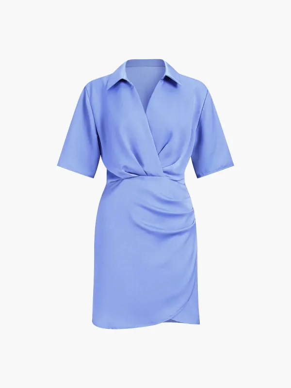 Effortless Wrap Ruched Short Dress sold by COMMENSE