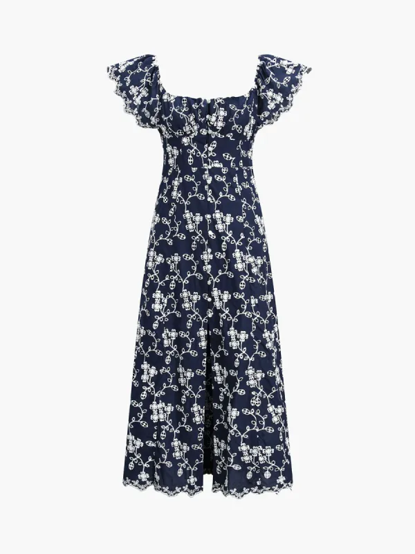 Cap Sleeve Embroidered Floral Midi Dress sold by COMMENSE