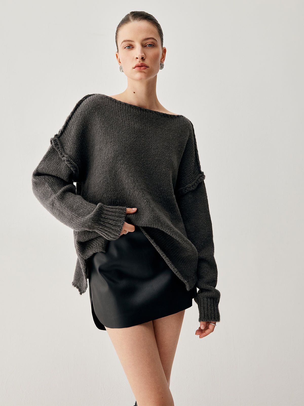 Cable Knit Slit Sweater sold by COMMENSE