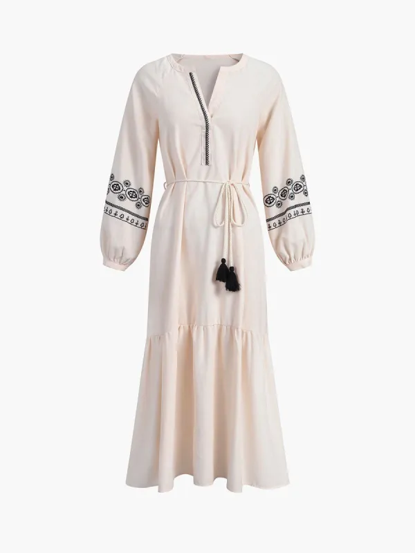 Leisure Embroidered Tied Midi Dress sold by COMMENSE