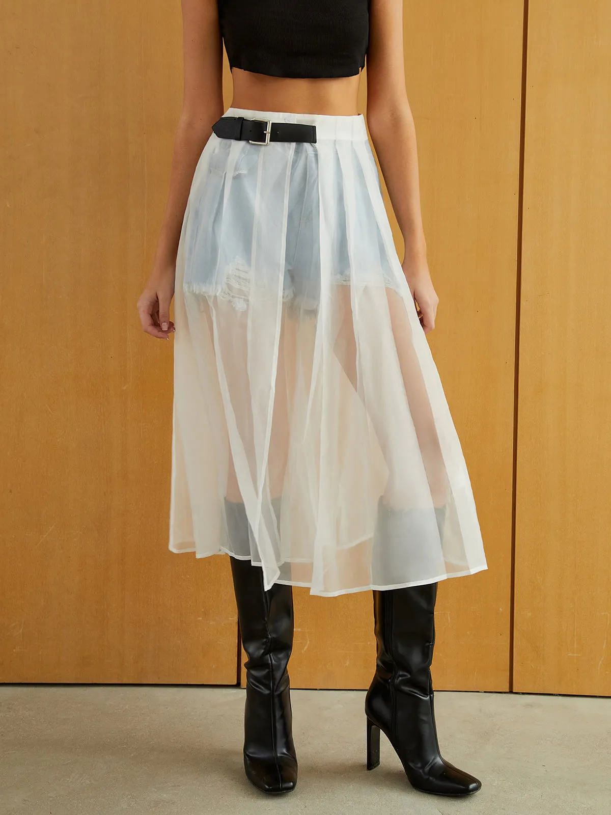 Sheer Mesh Midi Skirt sold by COMMENSE product image thumbnail 2