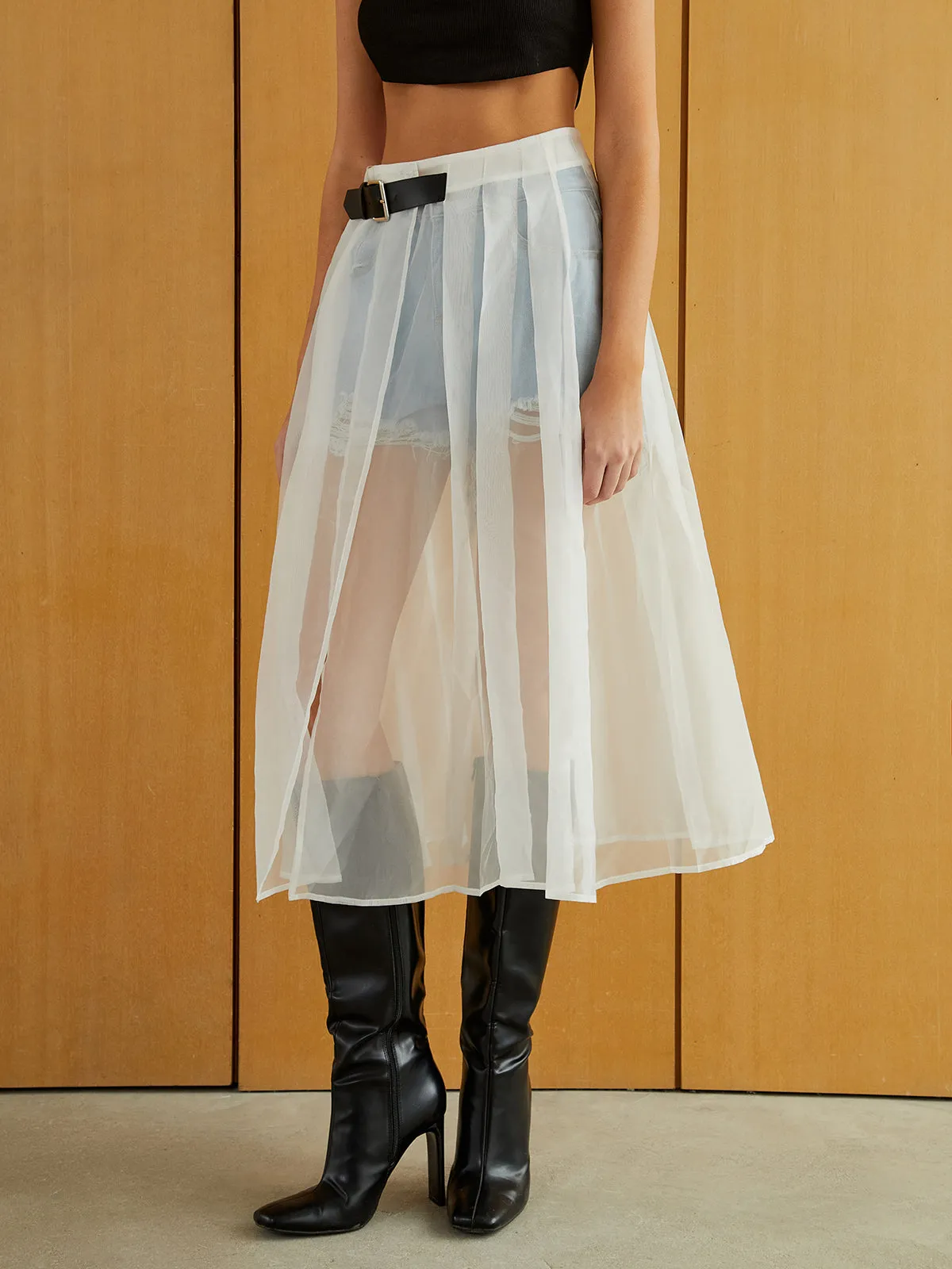 Sheer Mesh Midi Skirt sold by COMMENSE product image thumbnail 3