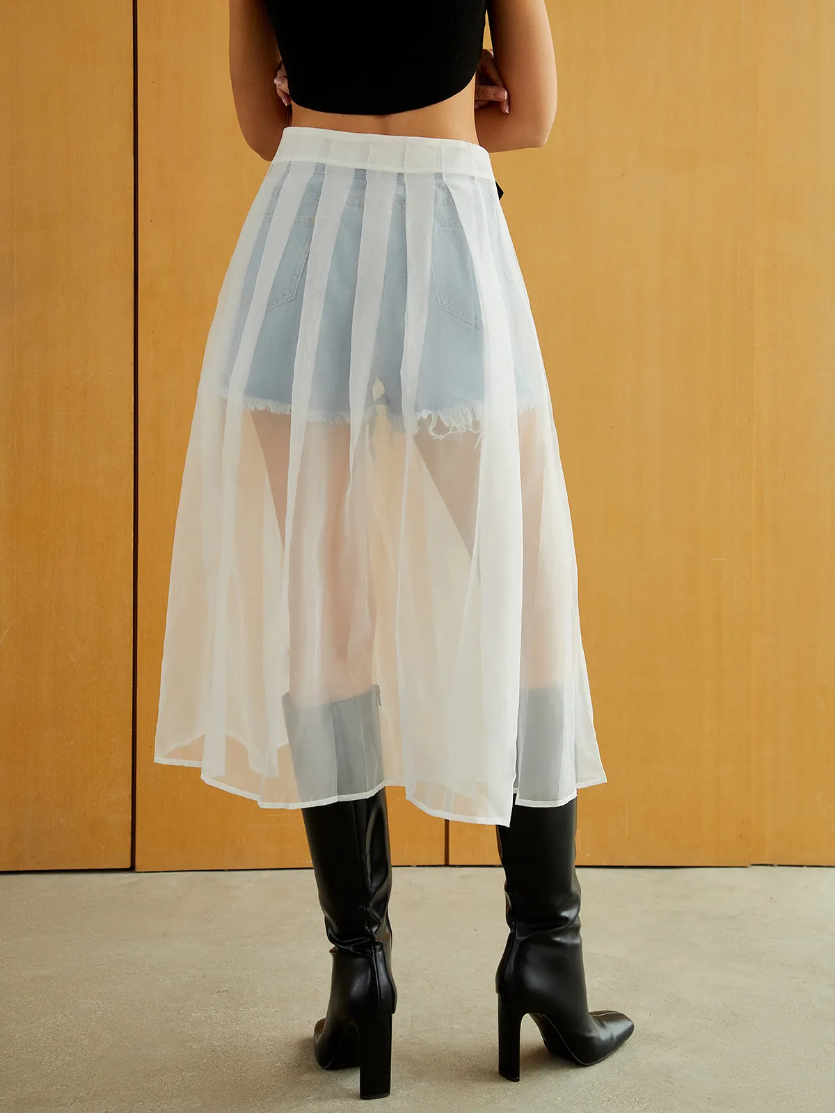Sheer Mesh Midi Skirt sold by COMMENSE product image thumbnail 4