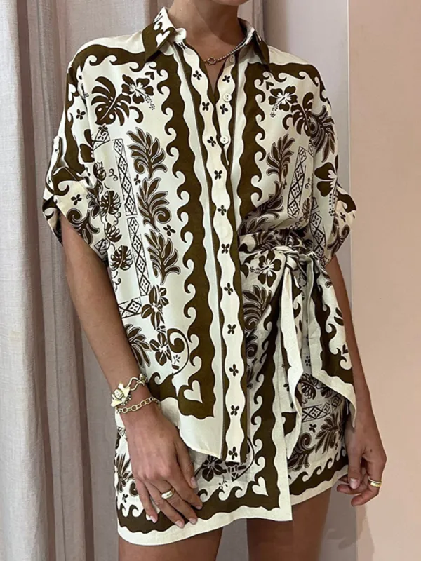 Tropical Plant Print Vacation Skirt Set sold by COMMENSE