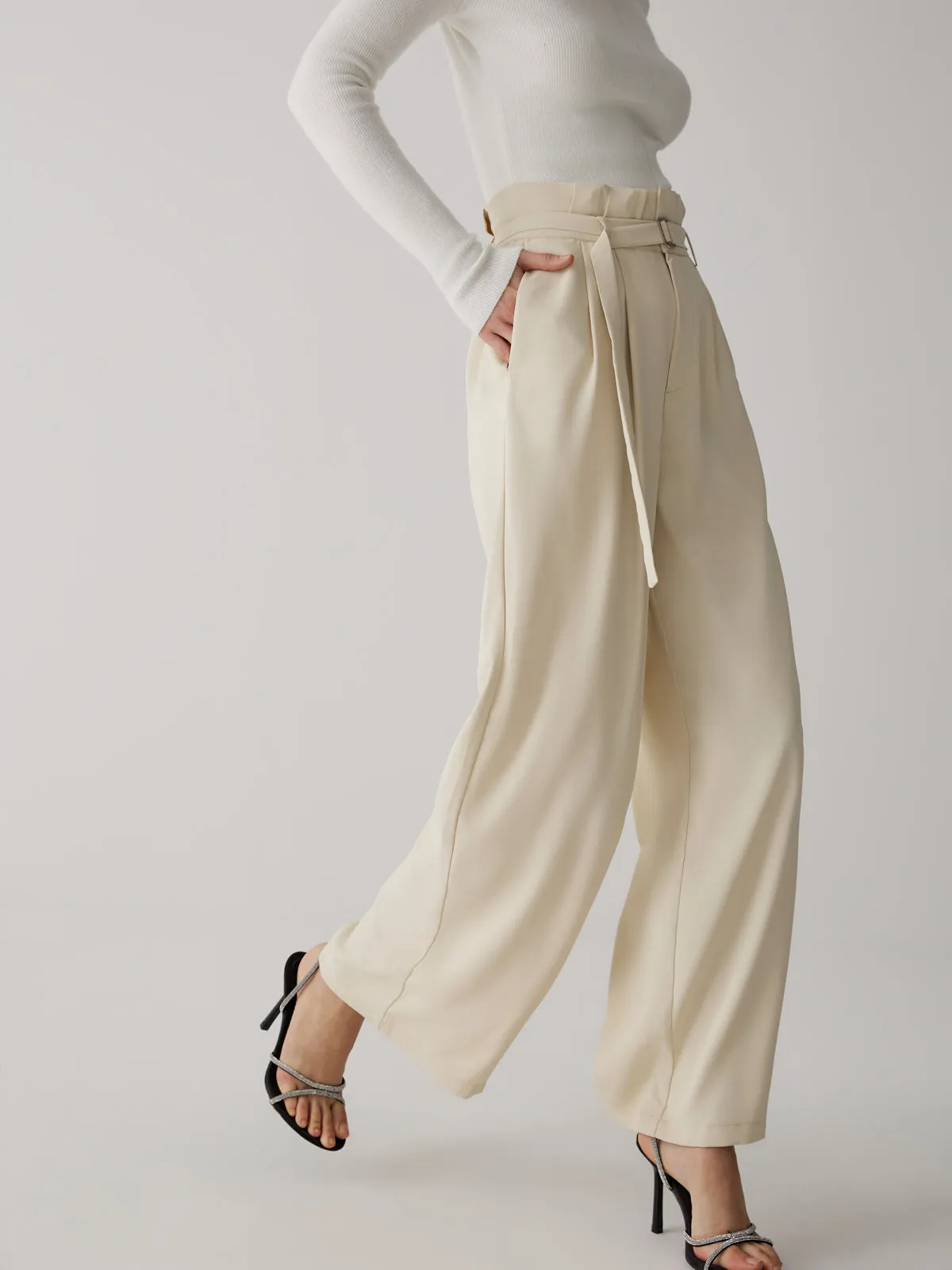 Wide-Leg Long Pants With Belt sold by COMMENSE product image thumbnail 2