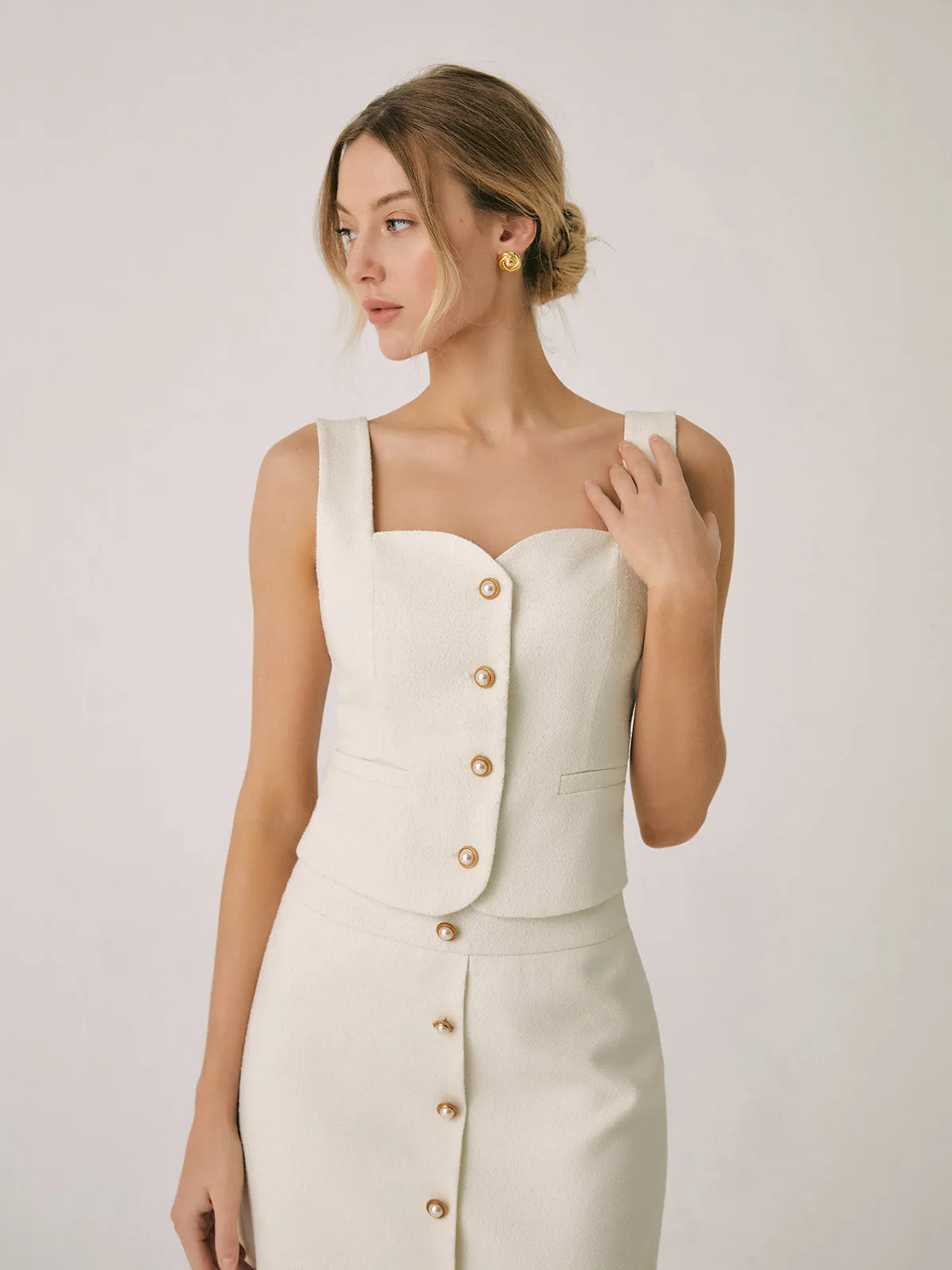 Elegant Pearl Buckle Vest sold by COMMENSE