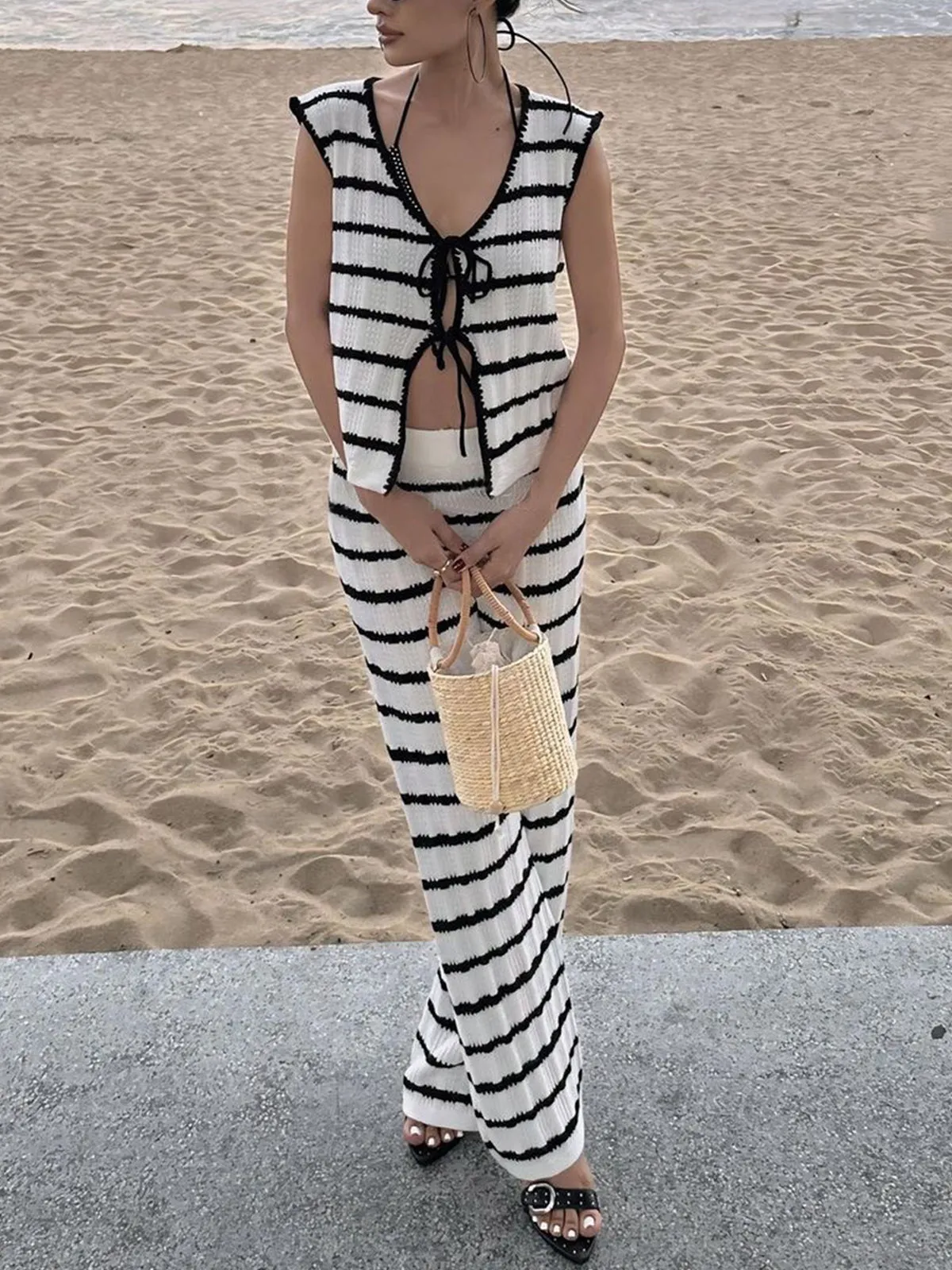 Striped Knotted Sweater Set sold by COMMENSE product image thumbnail 2