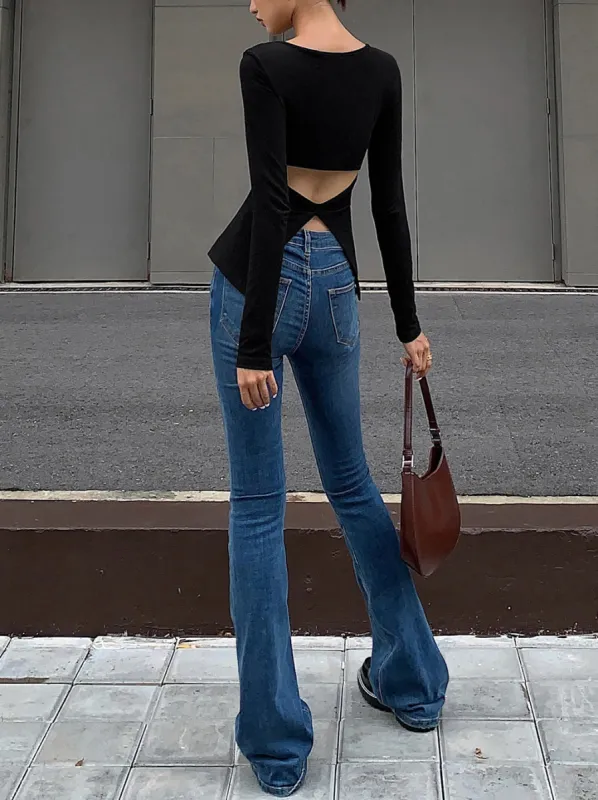 In Style Back Cutout Long Sleeve Shirt sold by COMMENSE